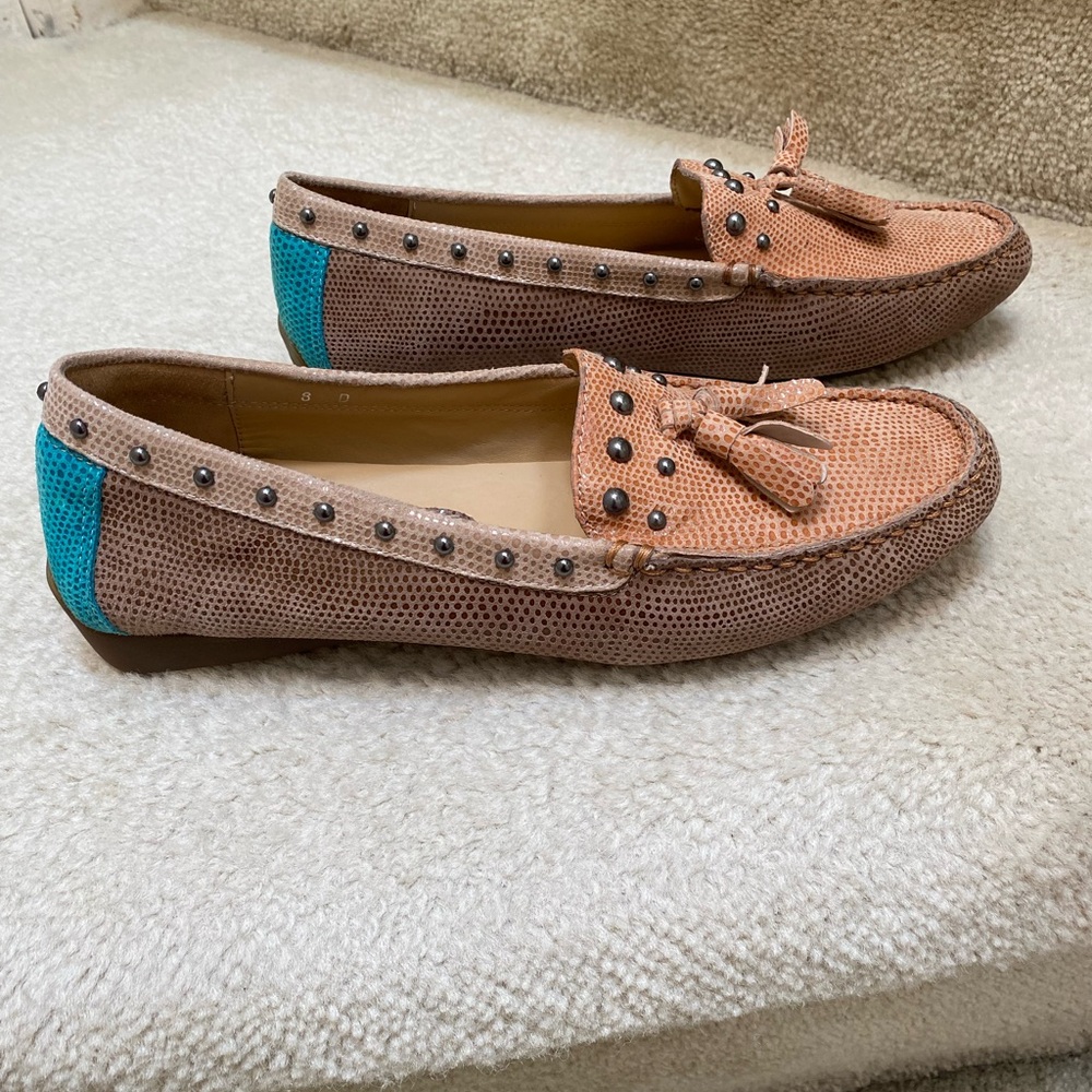 VANELI Loafers.   Snakeskin pattern. Tan and a little bit of teal.  Size 8D